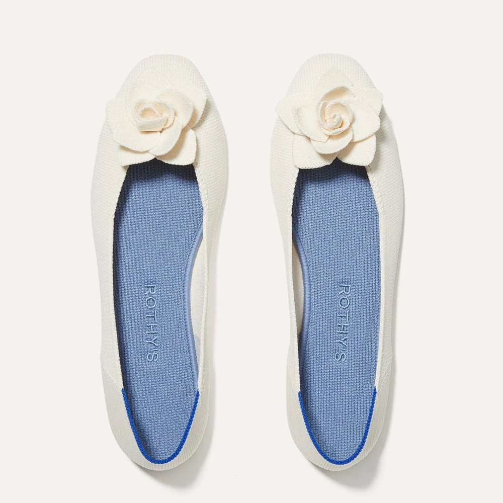 Rothy's Cream Floral Ballet Flats with Blue Insole